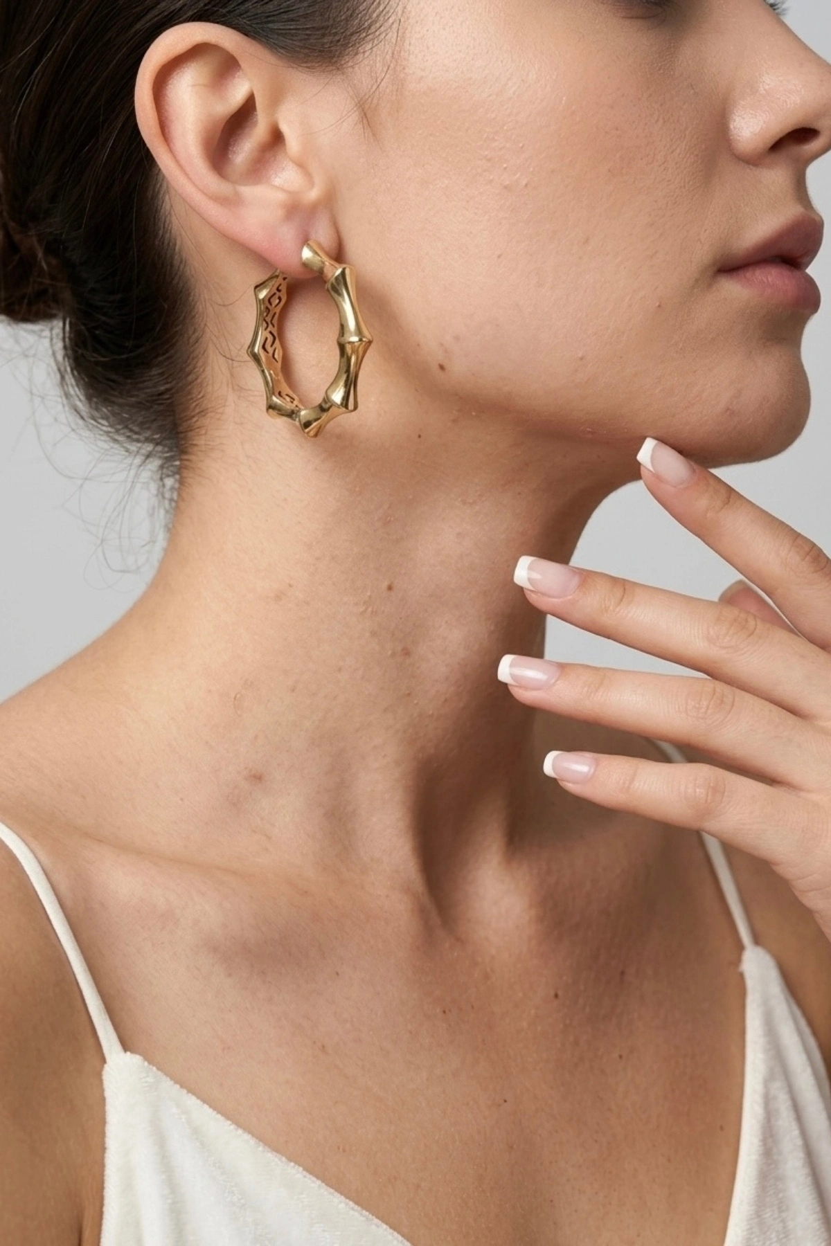 Bambu Model İri Halka Altın Küpe
