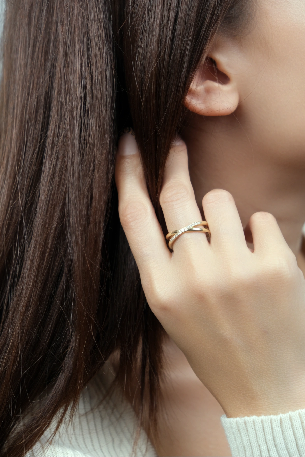 Asil 14 Ayar Taşlı Çapraz Altın Yüzük YZK1985