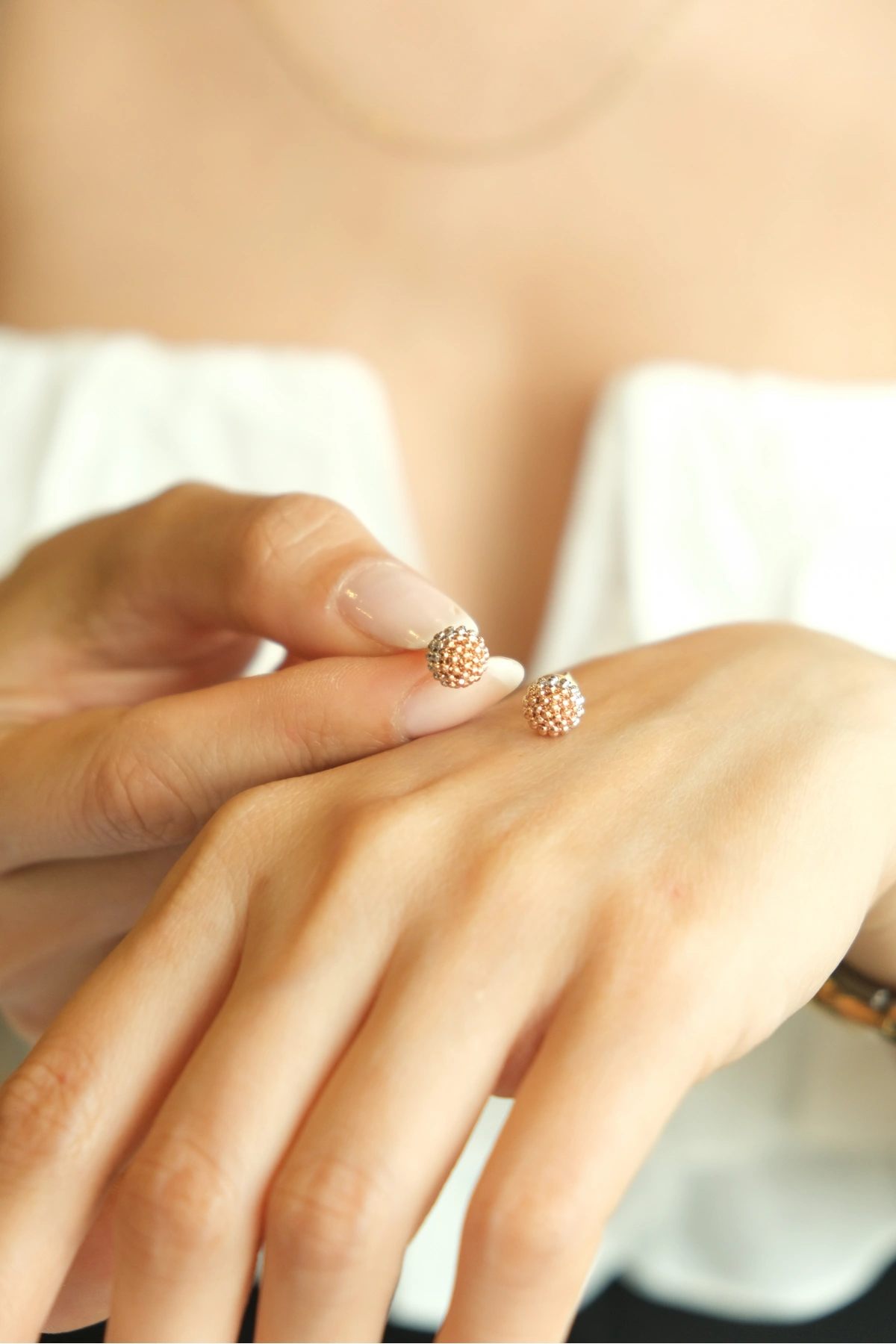 Asil 14 Ayar Üç Renk Top Altın Küpe KP3453