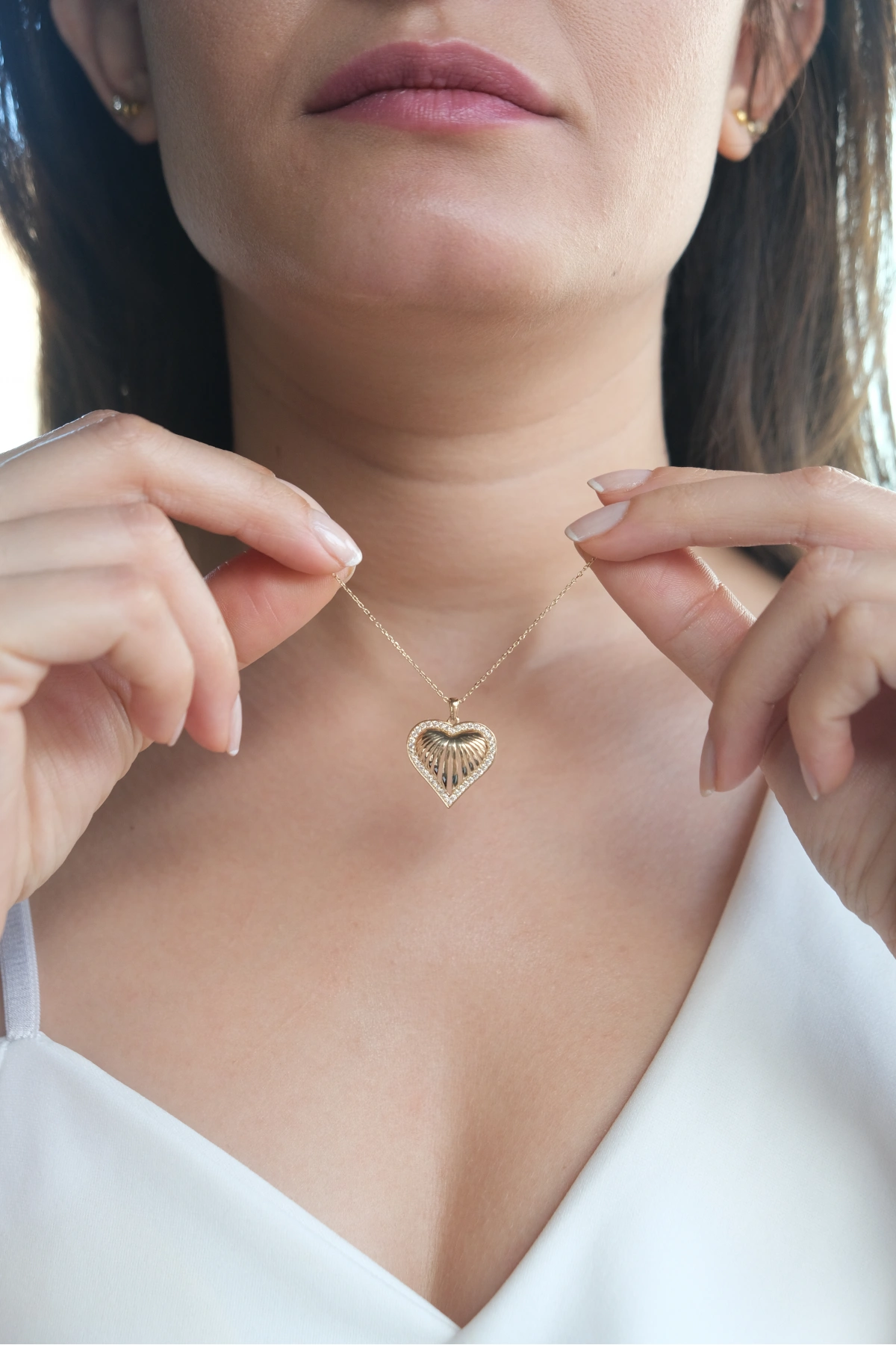 Asil 14 Ayar Taşlı Kalp Altın Kolye KLY3644