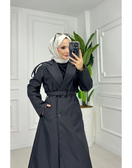 Siyah  Rengi Astarlı Trençkot