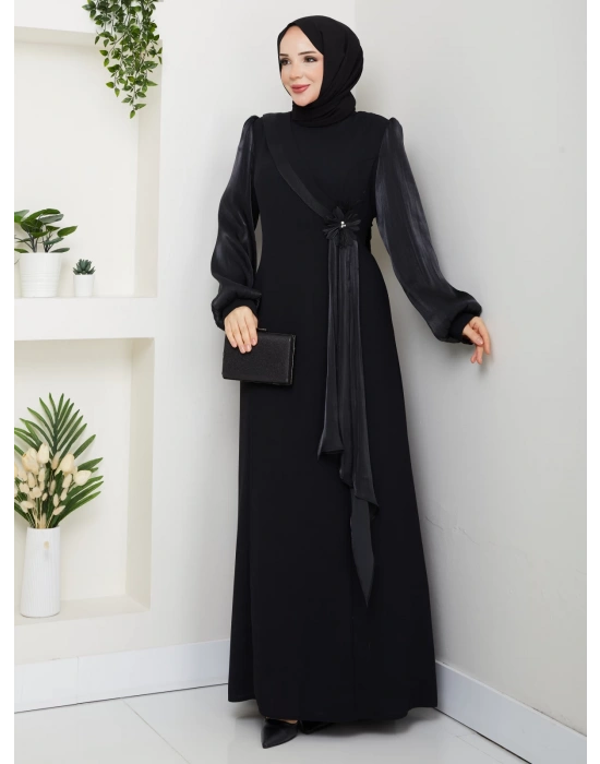 Firüze Abiye Tesettür Elbise - Siyah