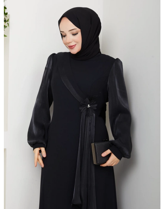 Firüze Abiye Tesettür Elbise - Siyah