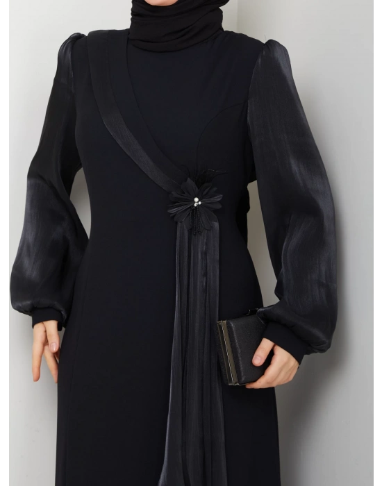 Firüze Abiye Tesettür Elbise - Siyah