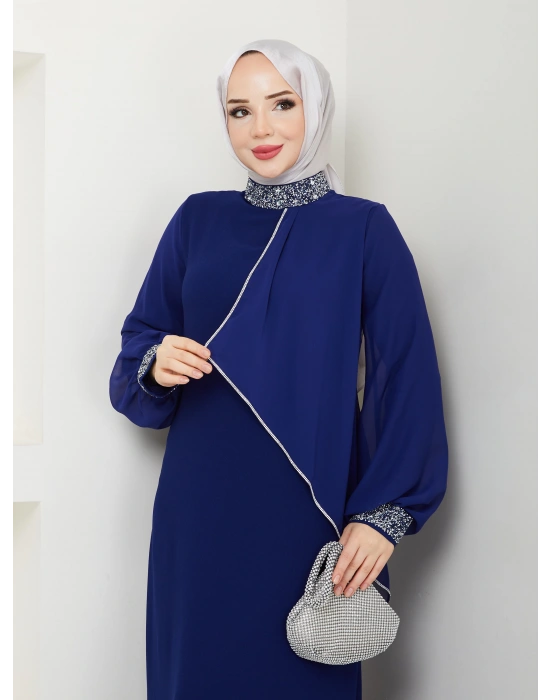 İPEK ELBİSE MAVİ