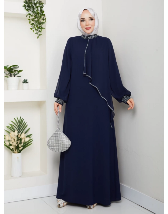 İPEK ELBİSE LACİVERT