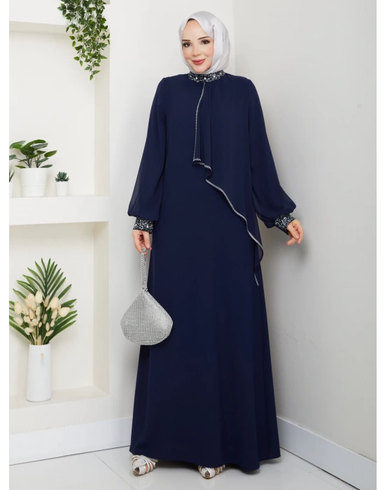 İPEK ELBİSE LACİVERT