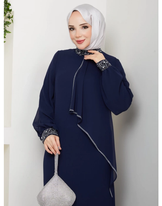 İPEK ELBİSE LACİVERT