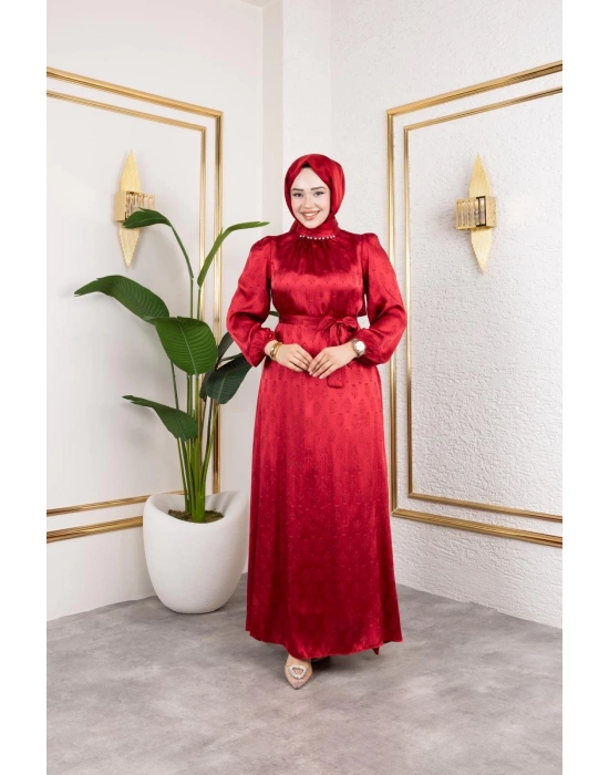 sudem saten elbıse kırmızı