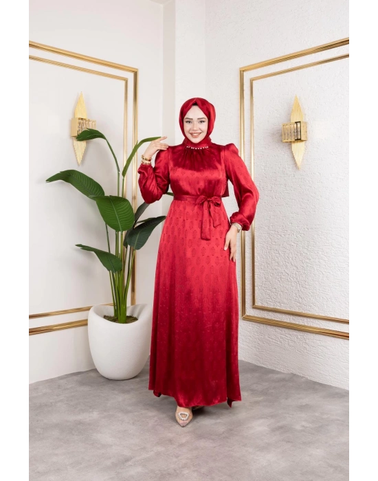 sudem saten elbıse kırmızı