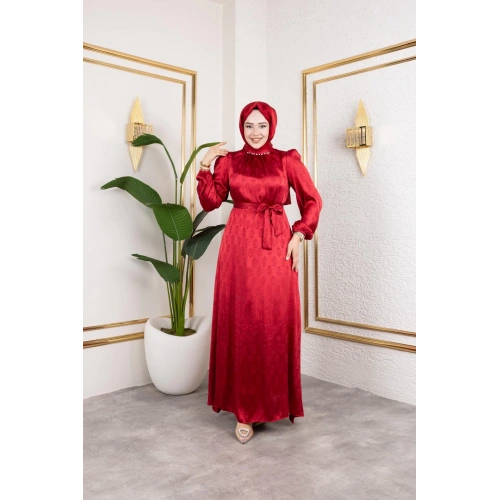 sudem saten elbıse kırmızı