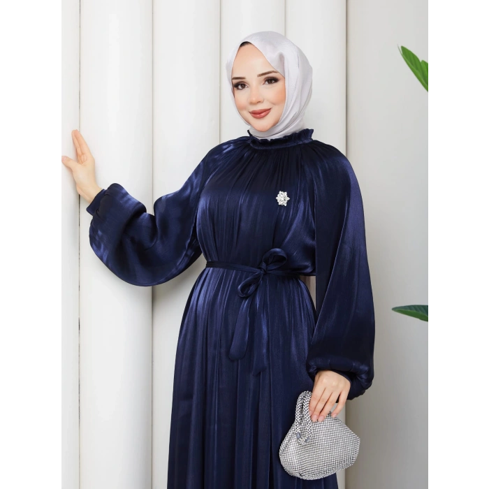 SİMGE TESETTÜR ELBİSE LACİVERT