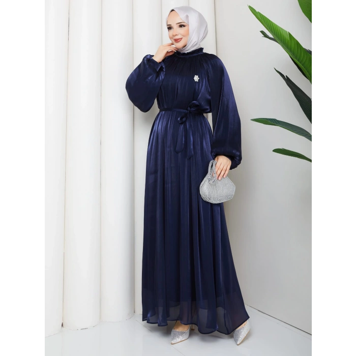 SİMGE TESETTÜR ELBİSE LACİVERT