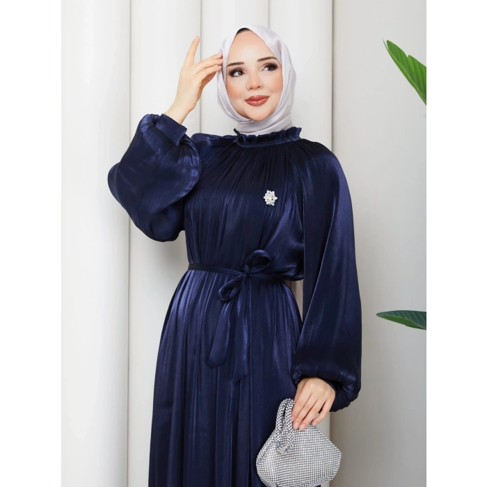 SİMGE TESETTÜR ELBİSE LACİVERT