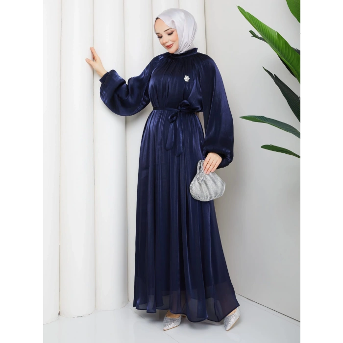 SİMGE TESETTÜR ELBİSE LACİVERT