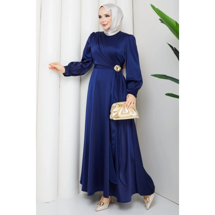 ALİYE TESETTÜR ELBİSE LACİVERT