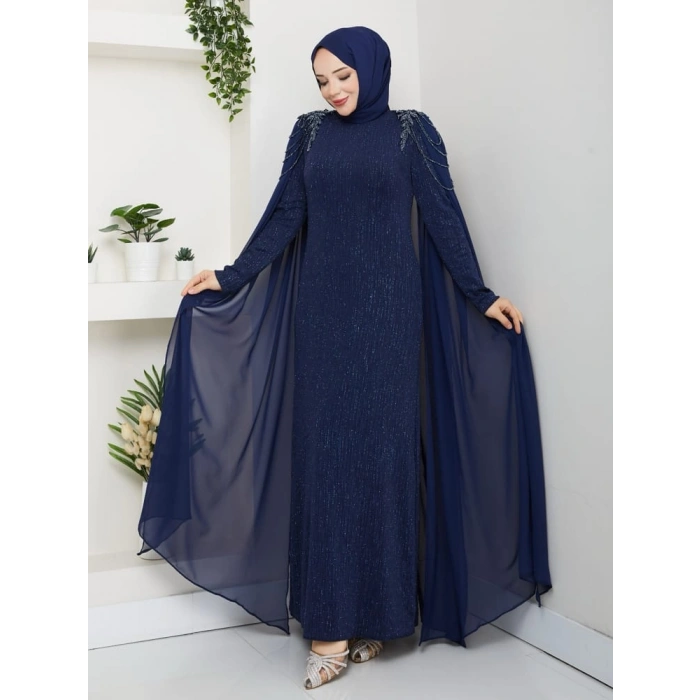 HİCRAN TESETTÜR ABİYE ELBİSE Lacivert