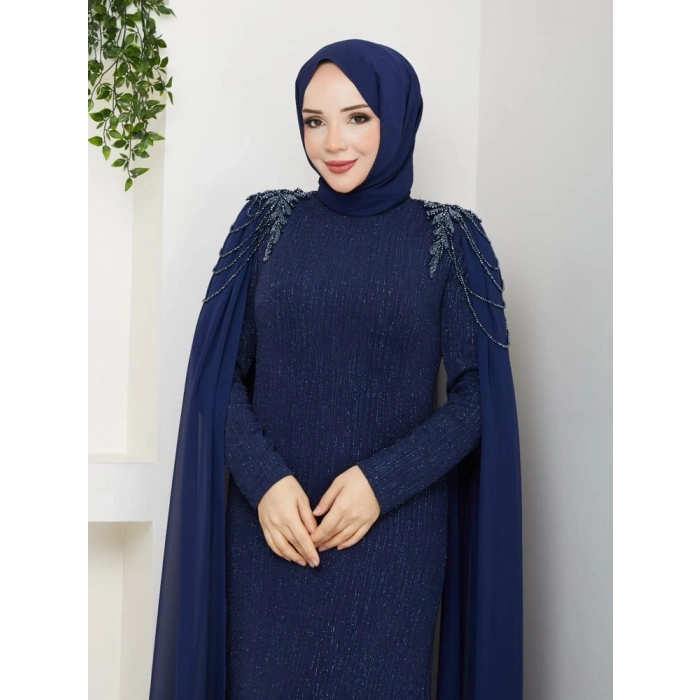 HİCRAN TESETTÜR ABİYE ELBİSE Lacivert