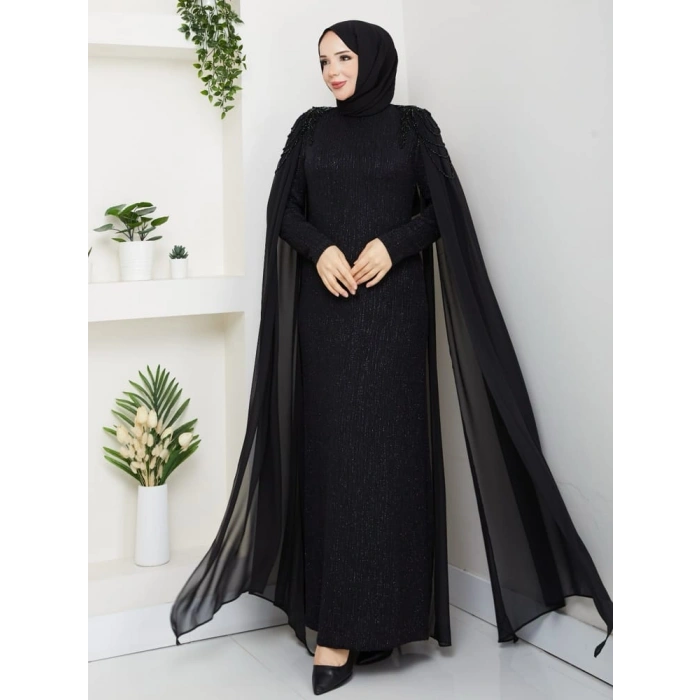 HİCRAN TESETTÜR ABİYE ELBİSE SİYAH