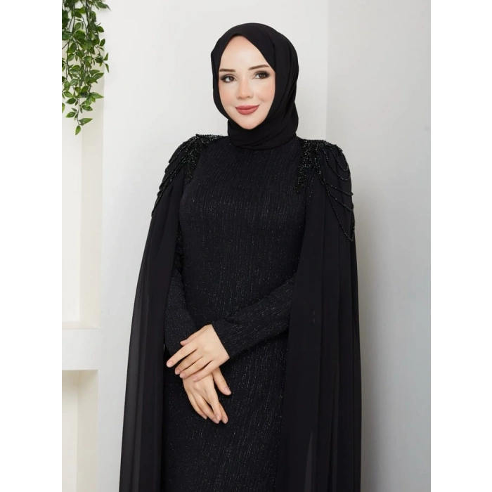 HİCRAN TESETTÜR ABİYE ELBİSE SİYAH