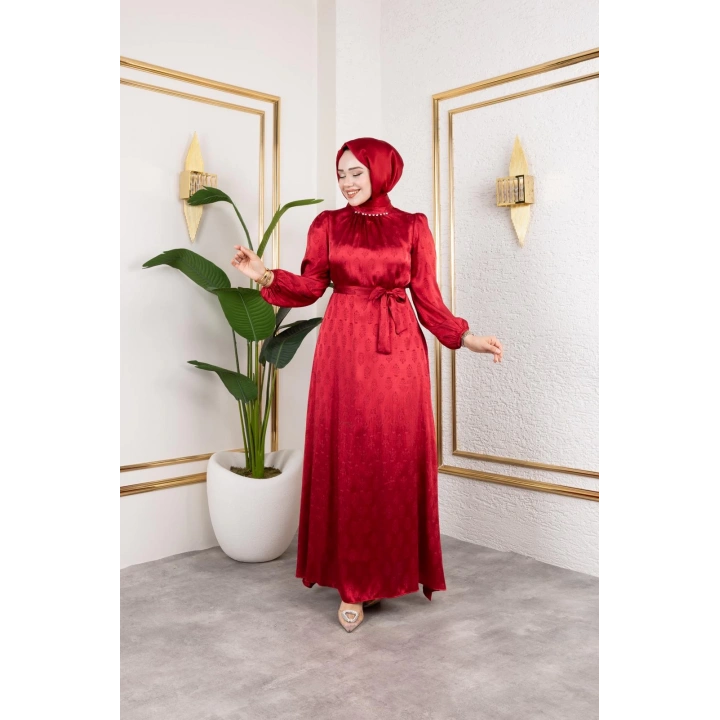 sudem saten elbıse kırmızı