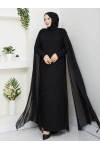 HİCRAN TESETTÜR ABİYE ELBİSE SİYAH