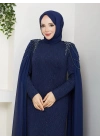 HİCRAN TESETTÜR ABİYE ELBİSE Lacivert