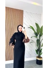 Balon Kollu Nakışlı Elbise