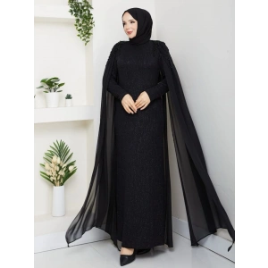 HİCRAN TESETTÜR ABİYE ELBİSE SİYAH