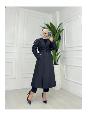 Siyah  Rengi Astarlı Trençkot