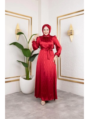 sudem saten elbıse kırmızı