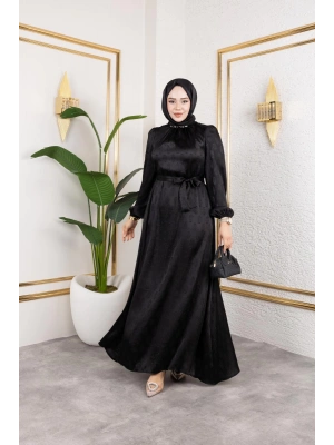 sudem saten elbıse sıyah