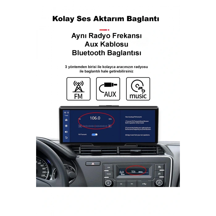 Leerfei Lf-1026 Taşınabilir HD Dokunmatik Ekranlı Kablosuz Araç Multimedya Oynatıcısı -CarPlay Android Auto Geri Görüş Kamerası
