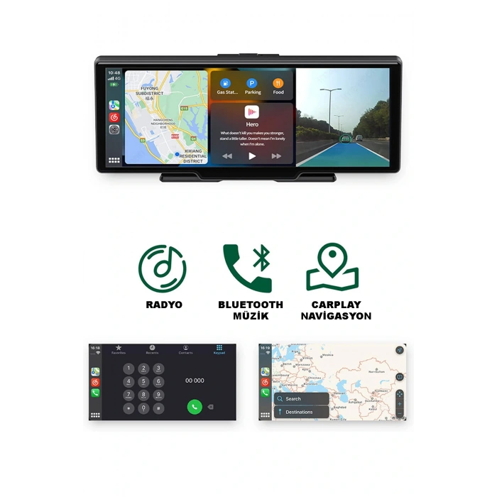Leerfei Lf-1026 Taşınabilir HD Dokunmatik Ekranlı Kablosuz Araç Multimedya Oynatıcısı -CarPlay Android Auto Geri Görüş Kamerası