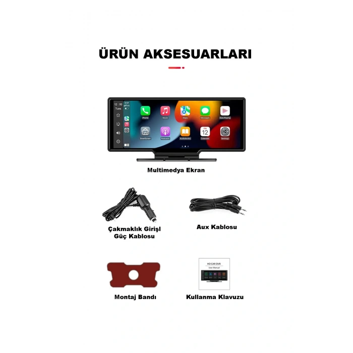 Leerfei Lf-1026 Taşınabilir HD Dokunmatik Ekranlı Kablosuz Araç Multimedya Oynatıcısı -CarPlay Android Auto Geri Görüş Kamerası