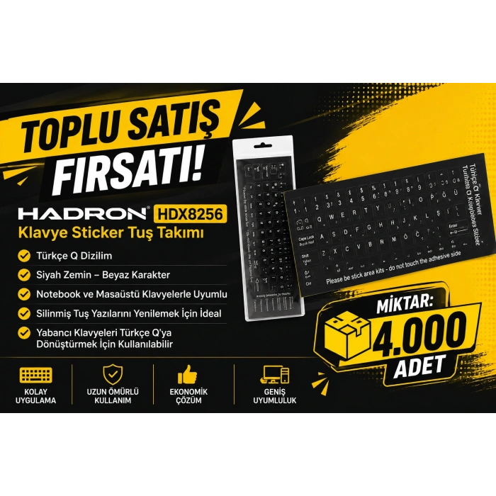 4000 adet HADRON HDX8256 Klavye Sticker Tuş Takımı Türkçe Q Siyah