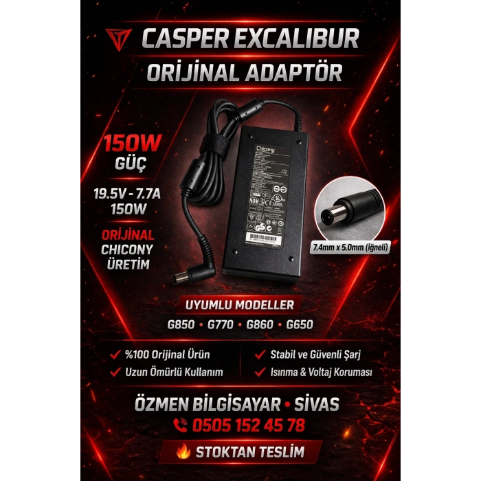 Casper Excalibur Orjinal 19.5V 7.7A 150w G850 G770 G860 G650 Chicony Adaptör Şarj Aleti