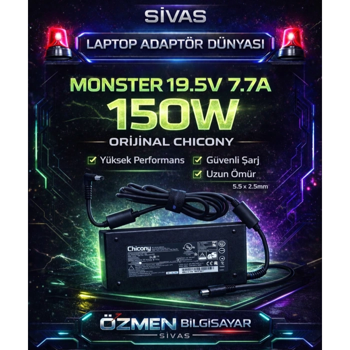 Monster 19.5V 7.7A 150W Chicony A14-150P1A Uyumlu Şarj Adaptörü