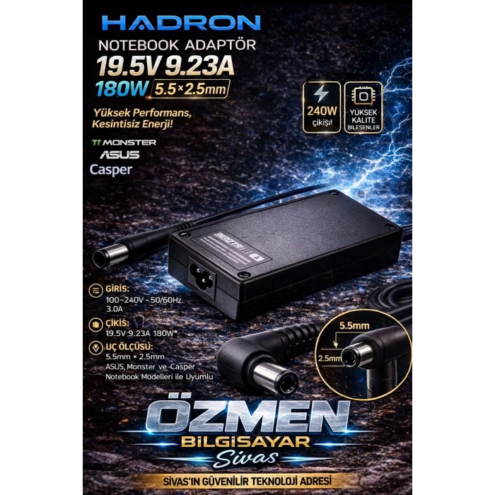 GXHH3 NOTEBOOK ADAPTÖR 19.5V 9.23A 180W 5.5*2.5 MONSTER ASUS CASPER