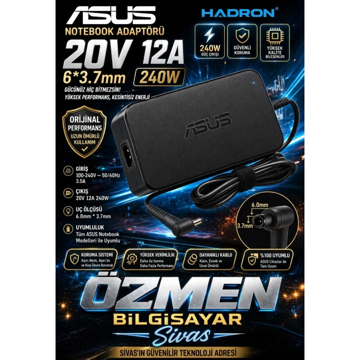 Asus Notebook Adaptörü 20V 12A 6*3.7 240W (Hadron Hd8874)