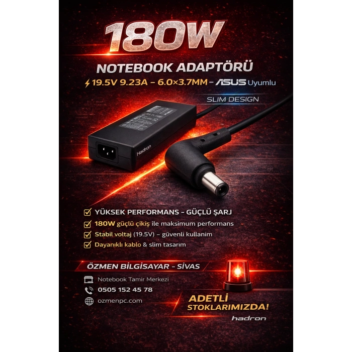 Asus Notebook Adaptörü 19.5V 9.23A 6.0*3.7Mm 180W Slim (Hadron Hd8897)
