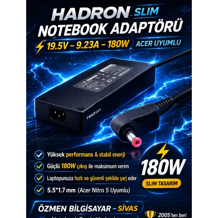 Acer Nitro 5 Notebook Adaptörü 19.5V 9.23A 5.5*1.7Mm 180W Slim (Hadron Hd8895)