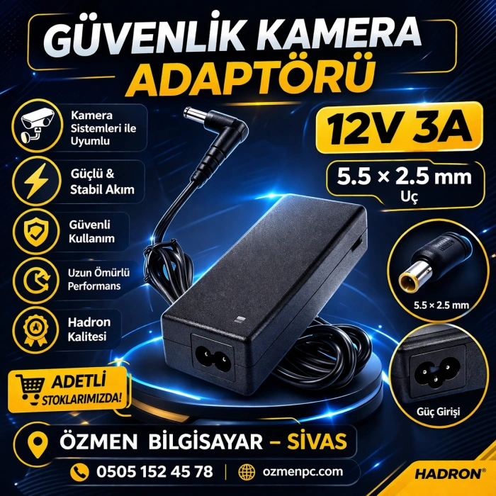 GÜVENLİK KAMERA ADAPTÖRÜ 12V 3A 5.5*2.5 (HADRON HD756)