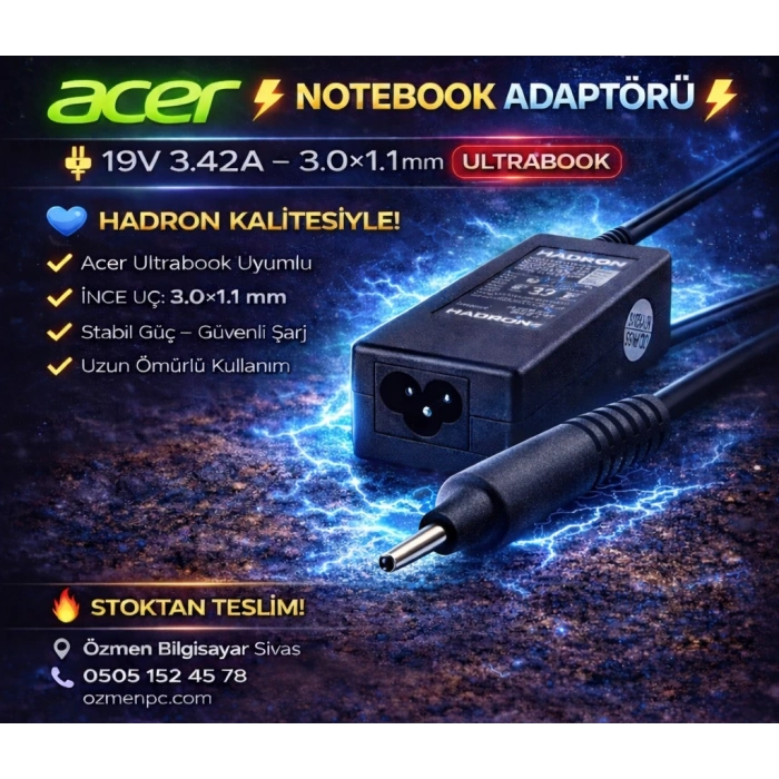 HADRON HD8805/50 ACER 19V 3.42A 3.0*1.1 ULTRABOOK ADAPTÖR