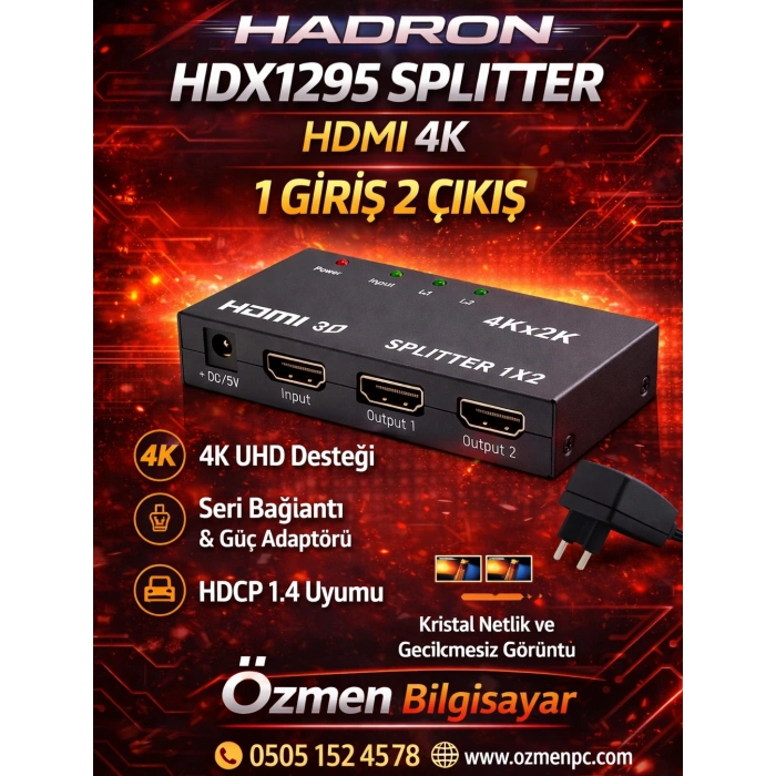 HADRON HDX1295 SPLITTER HDMI 4K 1 GİRİŞ 2 ÇIKIŞ