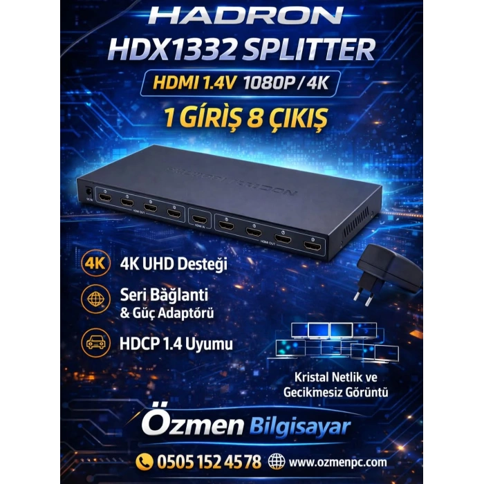 HADRON HDX1332 SPLITTER HDMI 1.4V 1080P 4K 1 GİRİŞ 8 ÇIKIŞ
