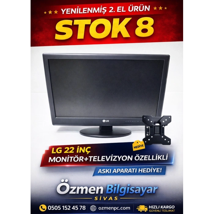 LG 22 İNCH MONTÖR+TELEVİZYON ÖZELLİKLİ (ASKI APARATI HEDİYE)
