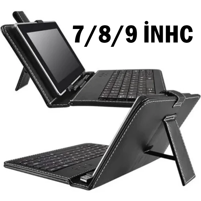 7-8-9 İNCH Katlanabilir Klavyeli Siyah Deri TABLET KILIFI
