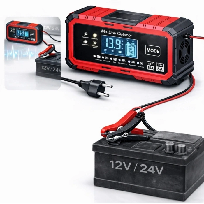 Akü Şarj ve Onarım Cihazı - 12V 15A-24V 8A Otomatik Seçim Dijital Ekran