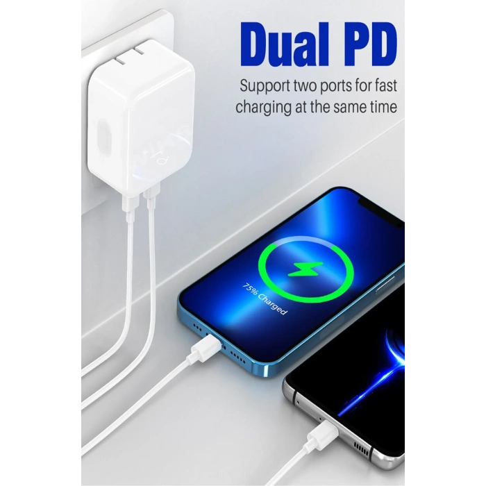 Apple Uyumlu 35 W Çift Usb-C Bağlantı Noktalı Şarj Adaptörü Hızlı Ikili Şarj